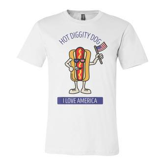 Hot Diggity Dog July 4Th Patriotic Bbq Picnic Usa Funny Unisex Jersey Short Sleeve Crewneck Tshirt - Seseable