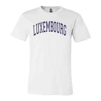 Luxembourg Varsity Style Navy Blue Text Jersey T-Shirt | Mazezy