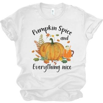 Pumpkin Spice And Everything Nice Funny Thanksgiving Apparel Unisex Jersey Short Sleeve Crewneck Tshirt - Thegiftio UK