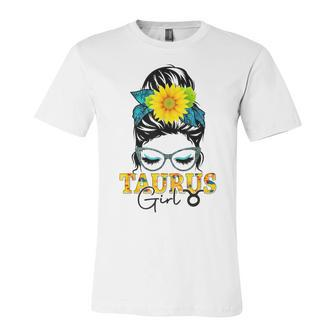 Taurus Girl Birthday Messy Bun Hair Sunflower  Unisex Jersey Short Sleeve Crewneck Tshirt