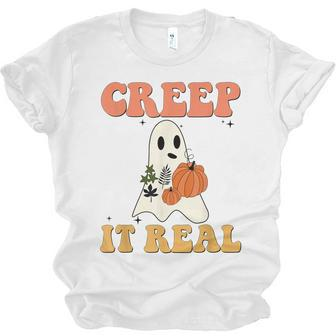 Vintage Retro Halloween Creep It Real Ghost Pumpkin Men Women T-shirt Unisex Jersey Short Sleeve Crewneck Tee - Thegiftio UK