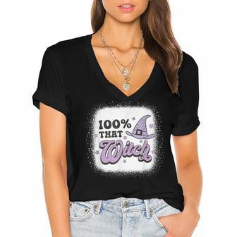 100 That Witch Halloween Costume Witch Lover Spooky Season Women's Jersey Short Sleeve Deep V-Neck Tshirt - Seseable