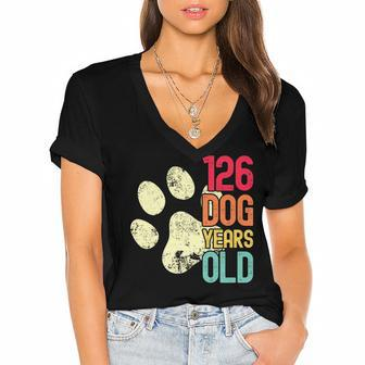 126 Dog Years Old Funny Dog Lovers 18Th Birthday Women's Jersey Short Sleeve Deep V-Neck Tshirt - Seseable