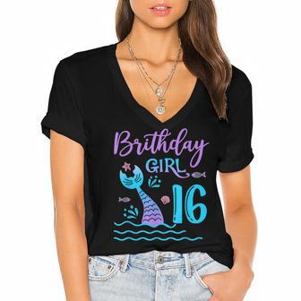 16 Year Old Gift Mermaid Tail 16Th Birthday Girl Daughter Women's Jersey Short Sleeve Deep V-Neck Tshirt - Thegiftio UK