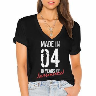 18Th Birthday Boys Girls Awesome Since 2004 18 Year Old  Women's Jersey Short Sleeve Deep V-Neck Tshirt
