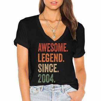 18Th Birthday Gift 18 Years Nager Legend Since 2004 Women's Jersey Short Sleeve Deep V-Neck Tshirt - Thegiftio UK