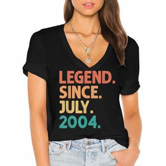 18Th Birthday Legend Since July 2004 18 Years Old Vintage Women's Jersey Short Sleeve Deep V-Neck Tshirt - Seseable