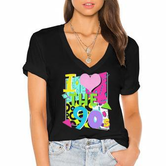 1990&8217S 90S Halloween Party Theme I Love Heart The Nineties Women's Jersey Short Sleeve Deep V-Neck Tshirt | Mazezy