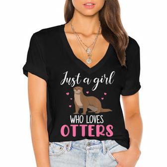 Just A Girl Who Loves Otters Otter  Women's Jersey Short Sleeve Deep V-Neck Tshirt
