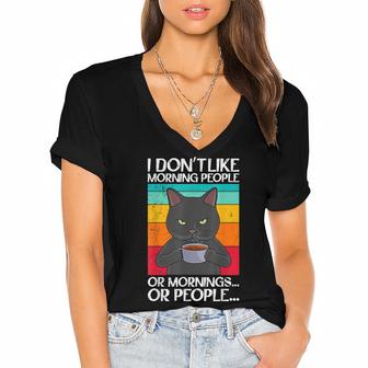 I Don T Like Morning People Or Morning Or People Coffee  Women's Jersey Short Sleeve Deep V-Neck Tshirt
