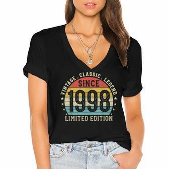 24Th Birthday Born In 1998 Vintage Classic 24 Year Old Women's Jersey Short Sleeve Deep V-Neck Tshirt - Seseable