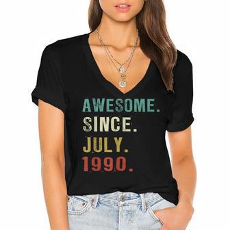 32 Years Old Awesome Since July 1990 32Nd Birthday Gifts Women's Jersey Short Sleeve Deep V-Neck Tshirt - Seseable