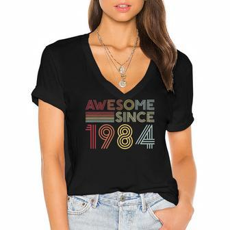 38Th Birthday 1984 Made In 1984 Awesome Since 1984 Birthday Gift Women's Jersey Short Sleeve Deep V-Neck Tshirt | Mazezy