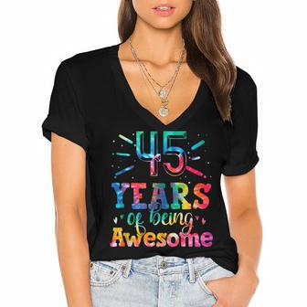 45 Years Of Being Awesome Tie Dye 45 Years Old 45Th Birthday Women's Jersey Short Sleeve Deep V-Neck Tshirt - Seseable
