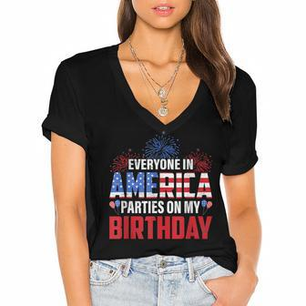 4Th Of July Birthday Funny Bday Born On 4Th Of July Women's Jersey Short Sleeve Deep V-Neck Tshirt - Seseable