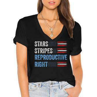 4Th Of July Stars Stripes And Reproductive Rights Patriotic Women's Jersey Short Sleeve Deep V-Neck Tshirt - Seseable