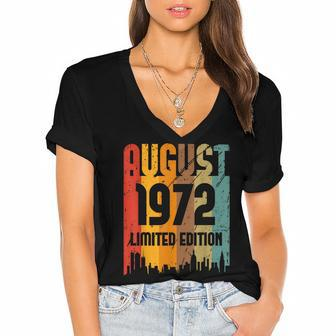 50 Years Old Vintage Awesome Since August 1972 50Th Birthday Women's Jersey Short Sleeve Deep V-Neck Tshirt - Thegiftio UK