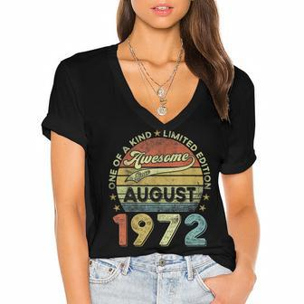 50Th Birthday Gift 50 Year Old Boy Awesome Since August 1972 Women's Jersey Short Sleeve Deep V-Neck Tshirt - Thegiftio UK