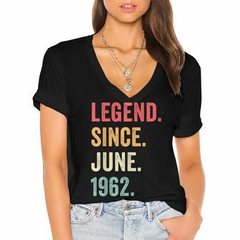 60 Years Old Legend Since June 1962 60Th Birthday Vintage Women's Jersey Short Sleeve Deep V-Neck Tshirt - Thegiftio UK