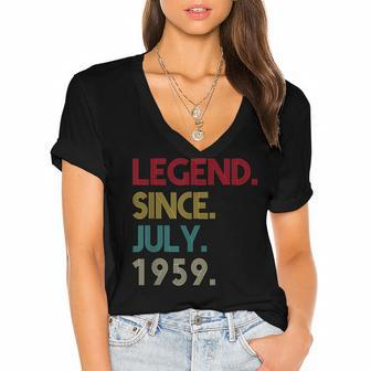 63 Years Old Legend Since July 1959 63Rd Birthday Gifts Women's Jersey Short Sleeve Deep V-Neck Tshirt - Seseable