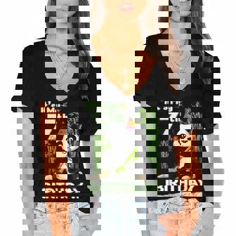 7Th Birthday Gifts 7 Years Old Party Animal Panda Lover Women's Jersey Short Sleeve Deep V-Neck Tshirt - Thegiftio