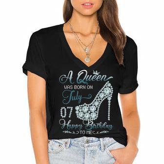 A Queen Was Born On July 07 Born In 07Th July Birthday Women's Jersey Short Sleeve Deep V-Neck Tshirt - Seseable