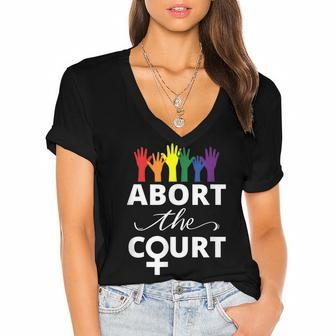 Abort The Court Women's Jersey Short Sleeve Deep V-Neck Tshirt - Seseable