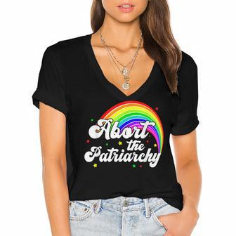 Abort The Patriarchy Womens Pro Choice Feminism Feminist Women's Jersey Short Sleeve Deep V-Neck Tshirt - Seseable