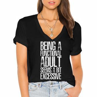Adult-Ish Adulting | 18Th Birthday Gifts | Funny Sarcastic Women's Jersey Short Sleeve Deep V-Neck Tshirt - Seseable