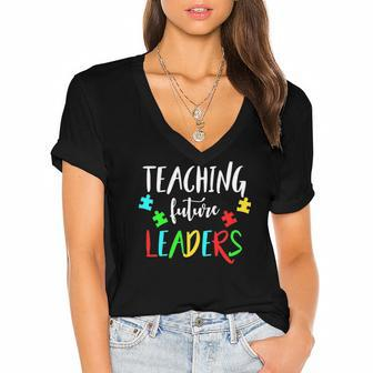 Autism Teacher Design Gift For Special Education Women's Jersey Short Sleeve Deep V-Neck Tshirt | Mazezy