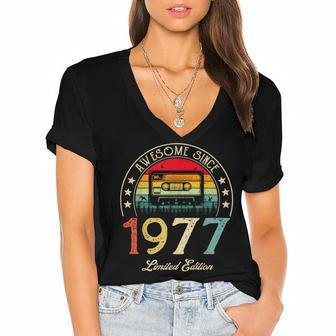 Awesome Since 1977 Vintage 1977 45Th Birthday 45 Years Old Women's Jersey Short Sleeve Deep V-Neck Tshirt - Seseable