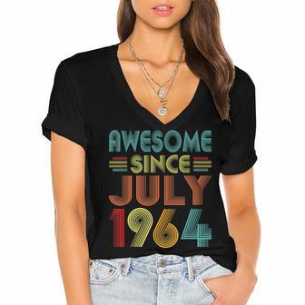 Awesome Since July 1964 Vintage 58 Years Old 58Th Birthday Women's Jersey Short Sleeve Deep V-Neck Tshirt - Seseable