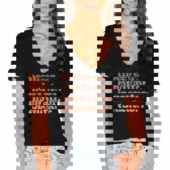 Back To School Believer Motivator Innovator Educator Teacher Women's Jersey Short Sleeve Deep V-Neck Tshirt - Thegiftio