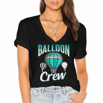 Balloon Crew Team Sayings Ballooning Pilot Hot Air Balloon Women's Jersey Short Sleeve Deep V-Neck Tshirt | Mazezy