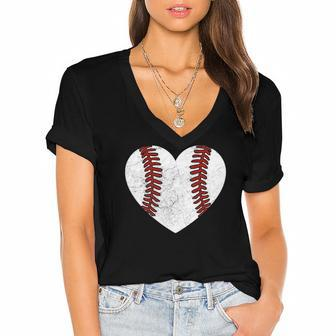 Baseball Heart Fun Mom Dad Men Women Softball Wife Women's Jersey Short Sleeve Deep V-Neck Tshirt | Mazezy