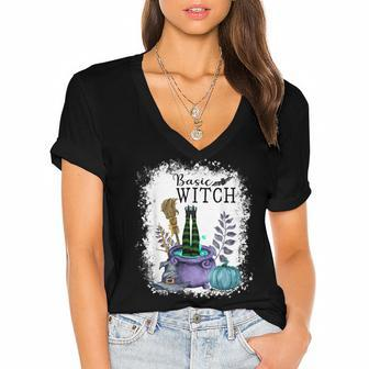 Basic Witch Halloween Mom Funny Witches Costumes Women's Jersey Short Sleeve Deep V-Neck Tshirt - Seseable