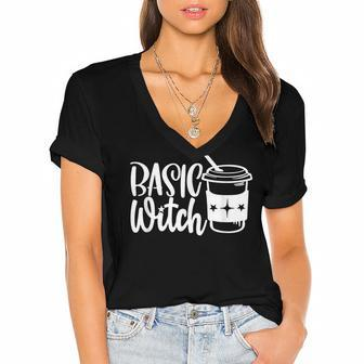 Basic Witch Halloween Witch Witchy Funny Halloween Costume Women's Jersey Short Sleeve Deep V-Neck Tshirt - Seseable