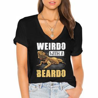 Bearded Dragon Weirdo With A Beardo Reptiles Women's Jersey Short Sleeve Deep V-Neck Tshirt | Mazezy