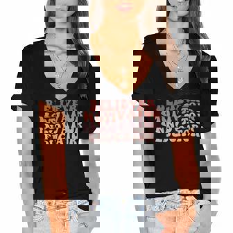 Believer Motivator Innovator Educator Retro Teacher Gifts V3 Women's Jersey Short Sleeve Deep V-Neck Tshirt - Thegiftio