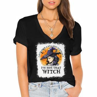 Bleached Im 100 That Witch Witchy Halloween Witch Women's Jersey Short Sleeve Deep V-Neck Tshirt - Seseable