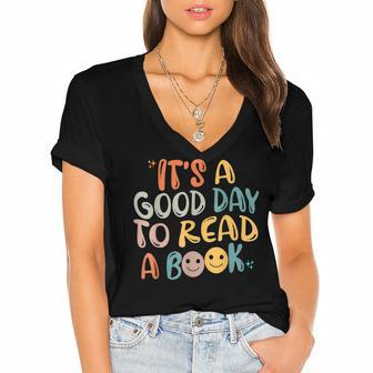 Book Lovers Funny Reading| Its A Good Day To Read A Book Women's Jersey Short Sleeve Deep V-Neck Tshirt - Thegiftio UK