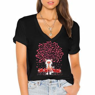 Chinese Crested Dog Lover Chinese Crested Valentine&8217S Day Women's Jersey Short Sleeve Deep V-Neck Tshirt | Mazezy