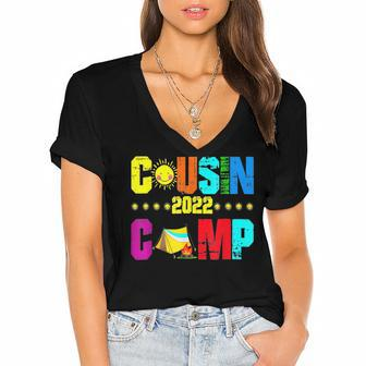 Cousin Camp 2022 Family Camping Summer Vacation Crew V2 Women's Jersey Short Sleeve Deep V-Neck Tshirt - Seseable