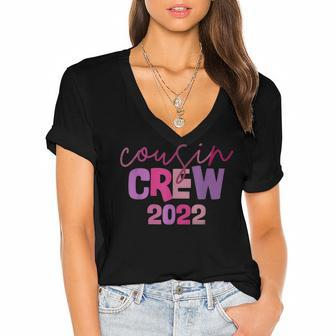 Cousin Crew 2022 Summer Family Vacation Beach Boys Girls Kid V4 Women's Jersey Short Sleeve Deep V-Neck Tshirt - Seseable