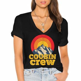 Cousin Crew Kids Matching Camping Group Cousin Squad Women's Jersey Short Sleeve Deep V-Neck Tshirt - Seseable