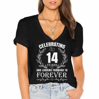 Cute 14Th Wedding Anniversary For Couples Married 14 Year Women's Jersey Short Sleeve Deep V-Neck Tshirt - Seseable