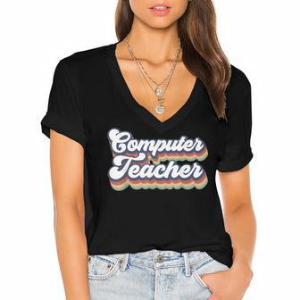 Cute Computer Teacher Typography Back To School Teaching Women's Jersey Short Sleeve Deep V-Neck Tshirt - Thegiftio UK