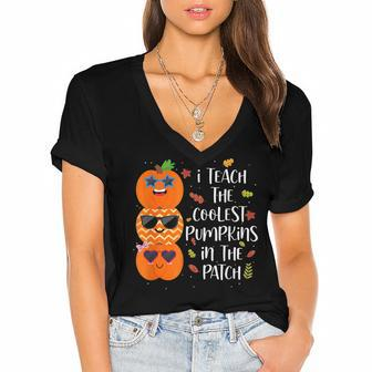 Cute I Teach The Coolest Pumpkins In The Patch Teacher Women's Jersey Short Sleeve Deep V-Neck Tshirt - Thegiftio UK