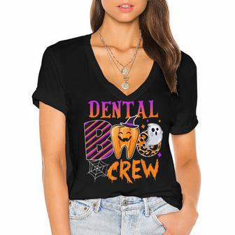 Dental Boo Crew Funny Boo Th Dentist Matching Halloween Women's Jersey Short Sleeve Deep V-Neck Tshirt - Seseable