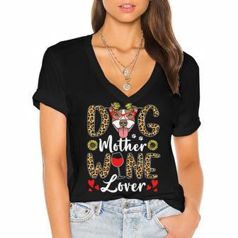 Dog Mother Wine Lover Shirt Dog Mom Wine Mothers Day Gifts Women's Jersey Short Sleeve Deep V-Neck Tshirt | Mazezy